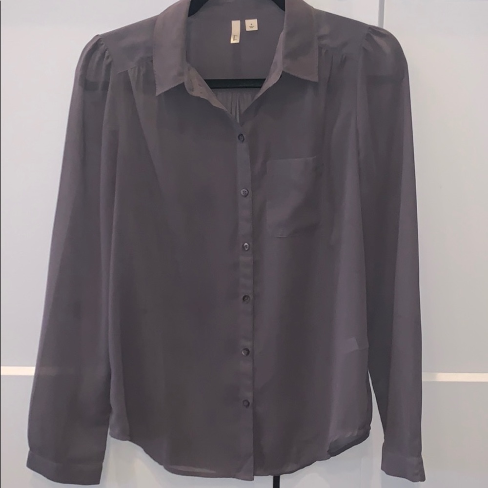 Grey/purple sheer button down